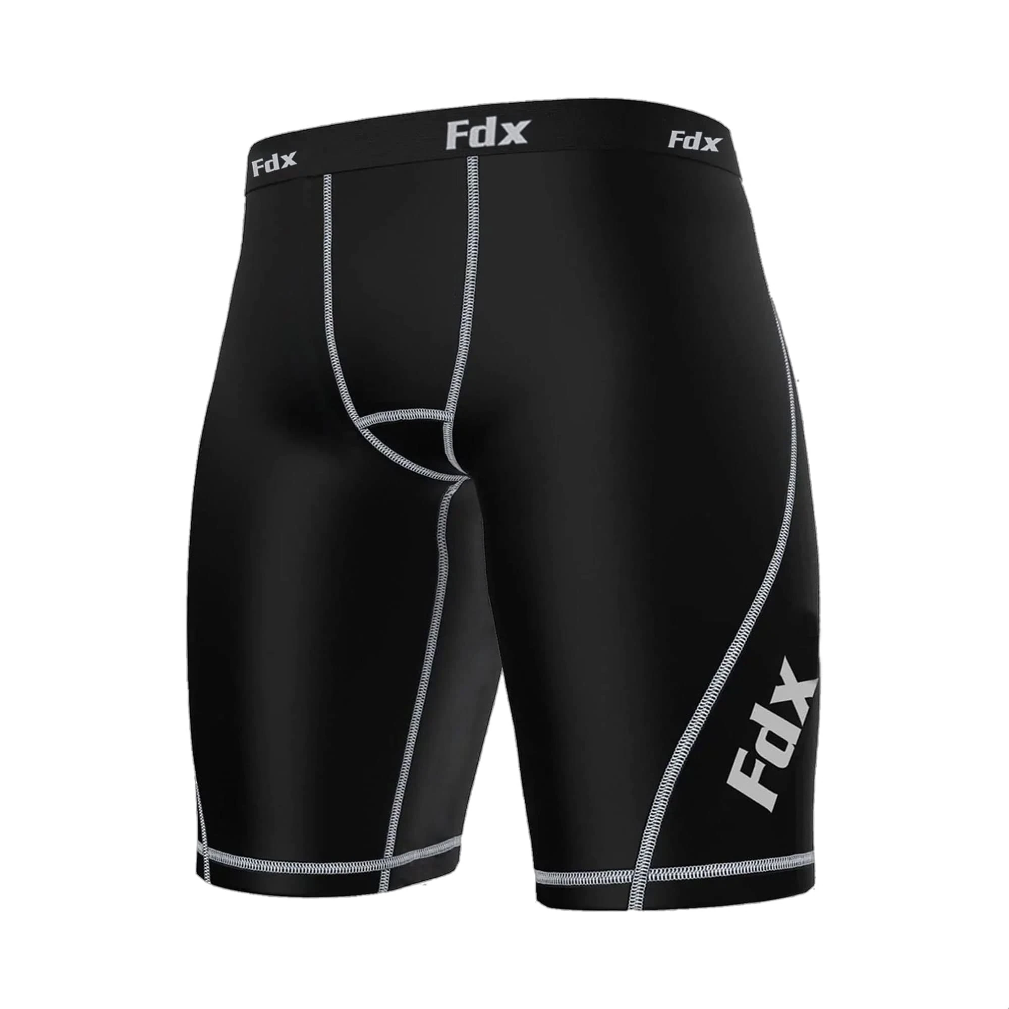 FDX Compression Shorts Mens - Quick-Drying, Soft, Breathable Boxer Underwear - Sports Briefs, Base Layer Trunks for Gym Workout, Fitness Training, Running, Cycling and Rugby (Black XL)