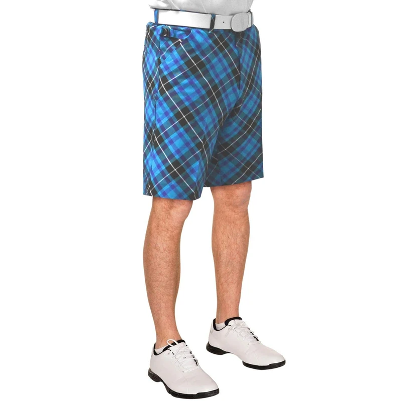 Royal & Awesome Blue Plaid Mens Golf Shorts, Mens Plaid Shorts