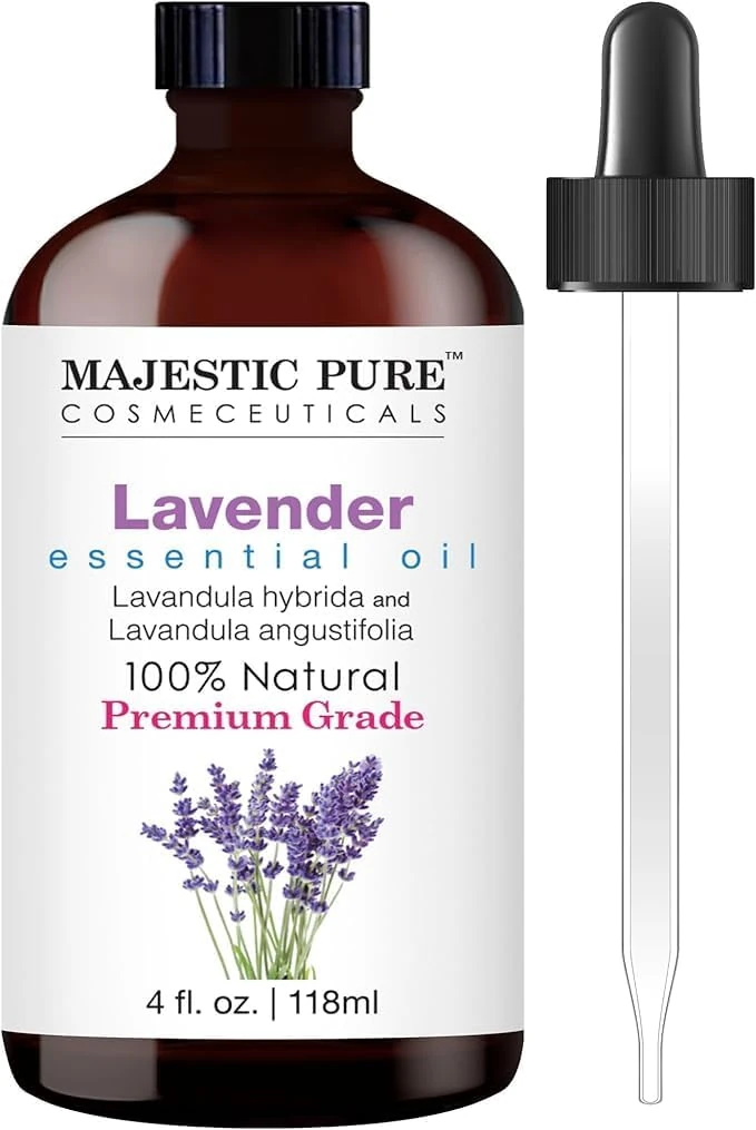 MAJESTIC PURE Lavender Essential Oil with Glass Dropper | 100% Pure and Natural Lavender Oil | Premium Grade Essential Oils for Diffusers, Skin, Aromatherapy, Massage | 4 Fl Oz