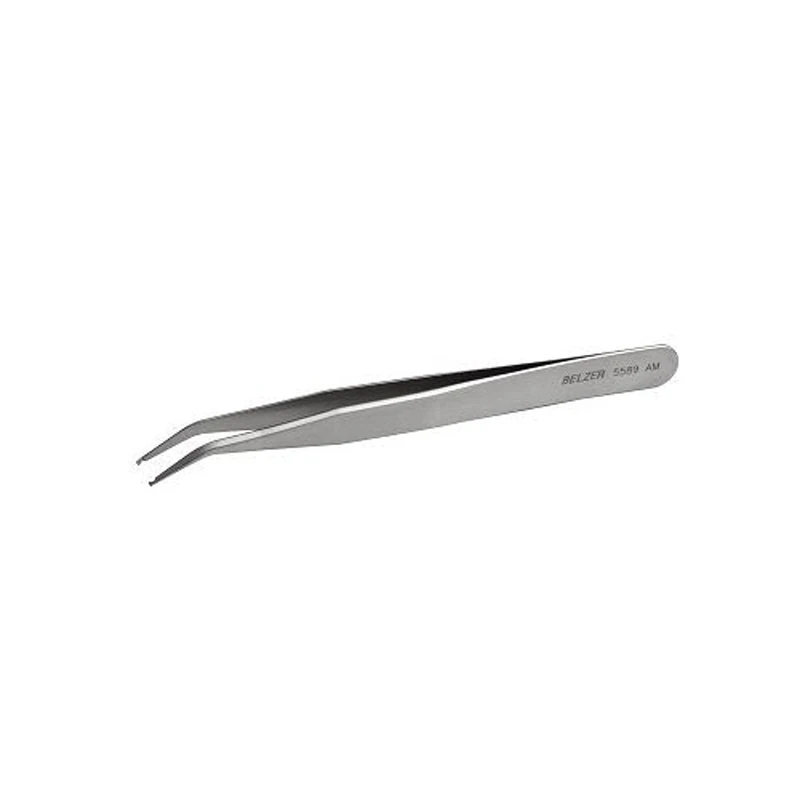Bahco 5589 AM SMD Tweezers with grooved Tips 30° Angled 120mm of Stainless Steel, Silver