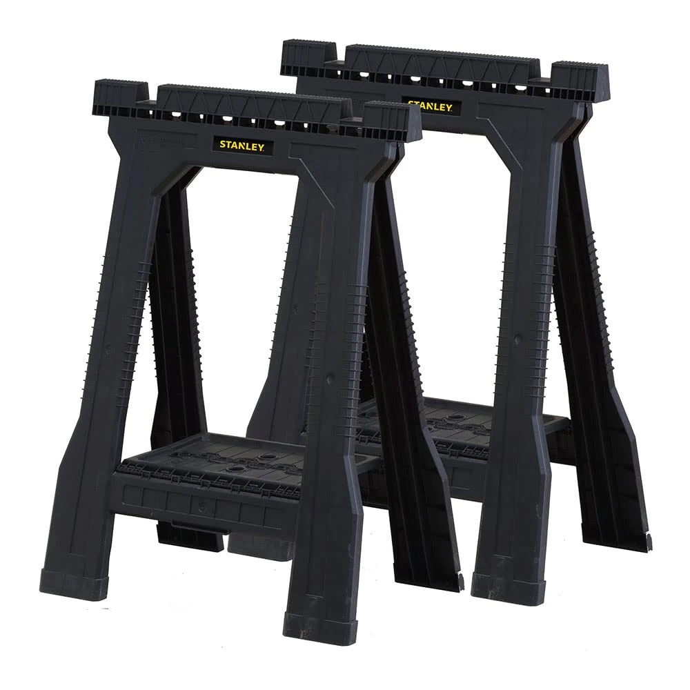 STANLEY Folding Junior Work Bench Saw Horse Twin Pack, with Tray for Tools and Small Parts, STST1-70355