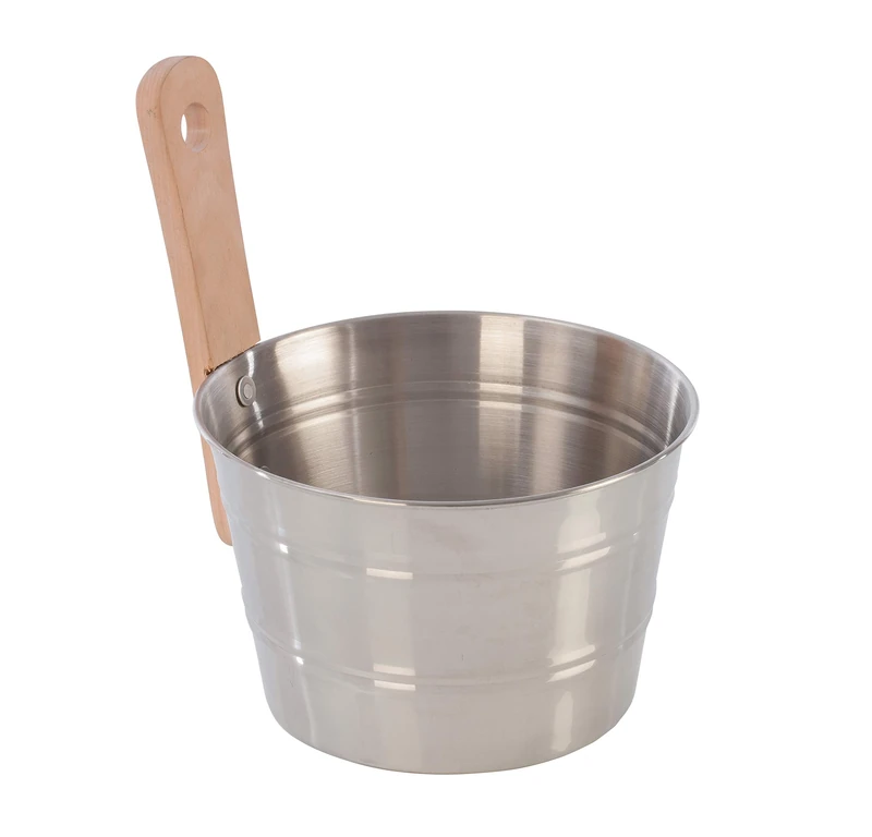 Eliga Pouring Bucket for Your Sauna/Sauna Pail in Various Sizes and Versions/Sauna Accessories - Stainless Steel with Wooden Handle, 4 Liter