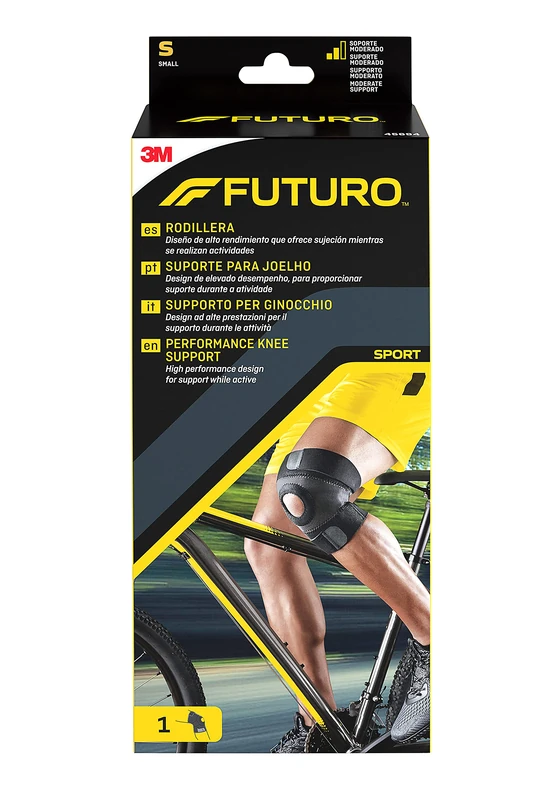 FUTURO Performance Knee Support, Small (33 - 38.1 cm) – General Support, Breathable and Odour-Resistant, Open Patella Design, Adjustable Fit