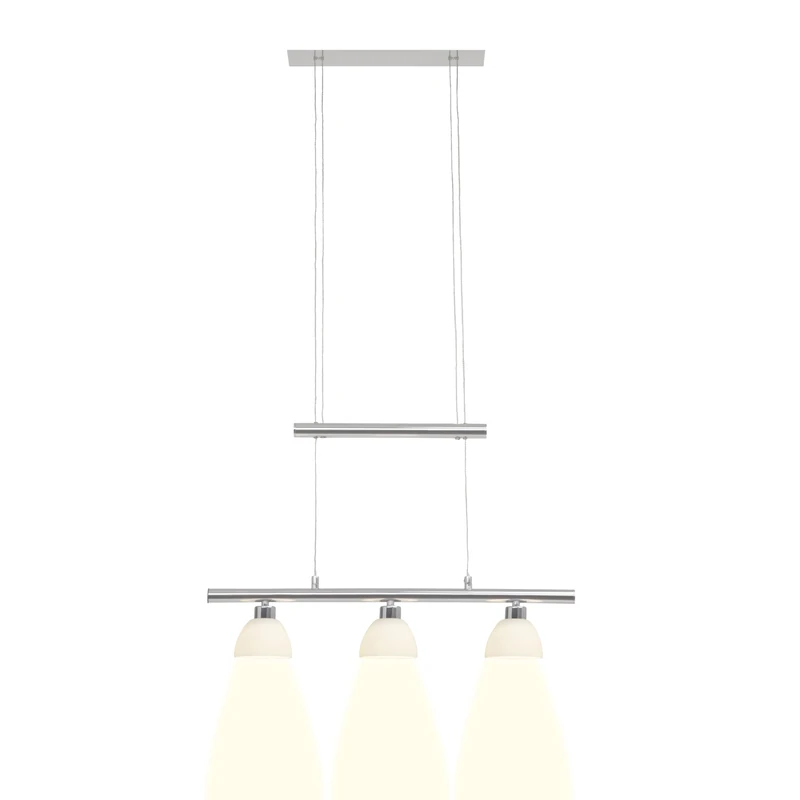 Brilliant Tonja Pendant Lamp, 3–Bulb, Height-Adjustable, Built-in LED Light for 3 x 5 W 3000 K 338lm Metal/Glass Chrome/White G70579 / 15