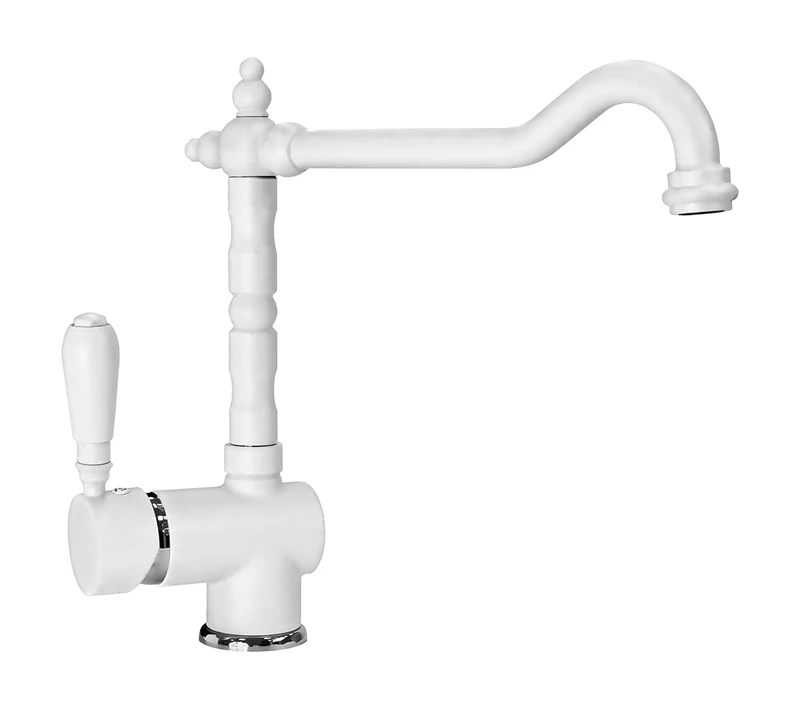 Kitchen Mixer Plados Single Lever MIXOLD"Old Fashion" with Swivel spout and Side Lever - Milk White