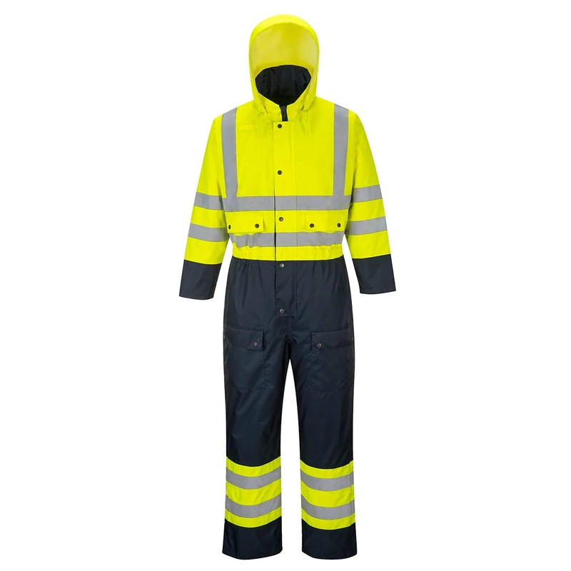 Portwest S485 Waterproof Warm Hi-Vis Contrast Winter Coverall Yellow/Navy, Small