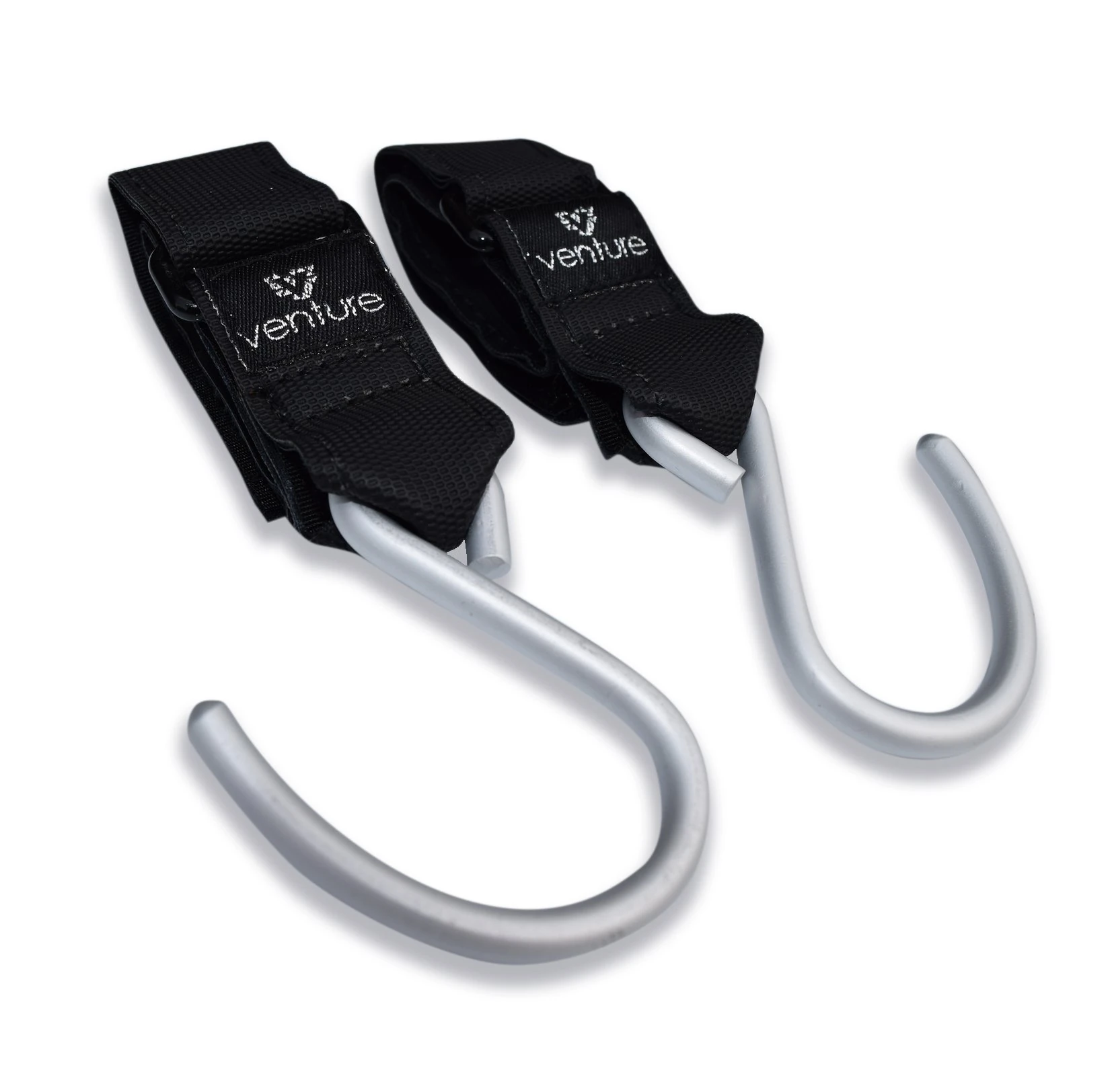 Venture Buggy Clips, Brushed Aluminium Hook, Award-Winning British Nursery Brand, pram Clips for Bags Secured to Your Stroller, pram or Pushchair - Pram Hooks - 2-Pack