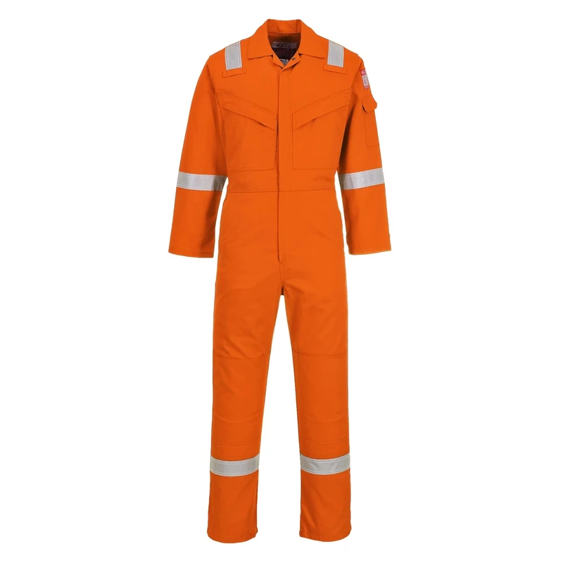 Portwest FR50 Men's Bizflame Work FR Coverall Flame Resistant Hi Vis Anti-Static Arc Proof Safety Overalls Reflective Knee Pad Pockets CE Certified Offshore Workwear, Orange, XL