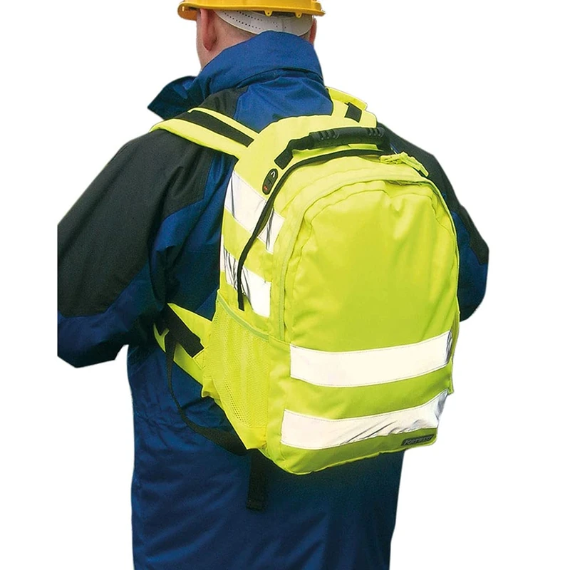 Portwest B905 Hi Vis Safety Backpack 25L Reflective Work Rucksack with Phone Pocket Padded Straps EN ISO 20471 Durable 600D Polyester High Visibility, Yellow - Image 1
