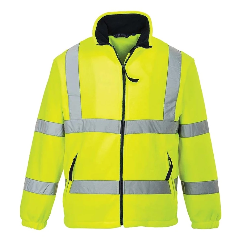 Portwest F300 Hi-Vis Reflective Fleece Jacket with Pockets - CE Certified High Viz Outdoor Safety Workwear, Yellow, L