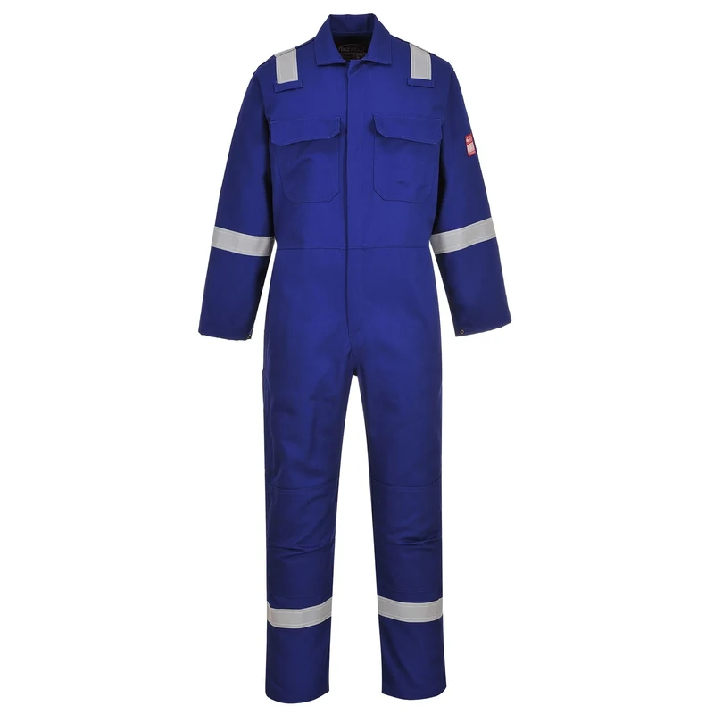 Portwest BIZ5 Bizweld FR Men's Coverall Flame Resistant Welding Overall Safety Gear 100% Cotton Reflective Tape Knee Pad Pockets Molten Metal Splash Protection, Royal Blue, XXL