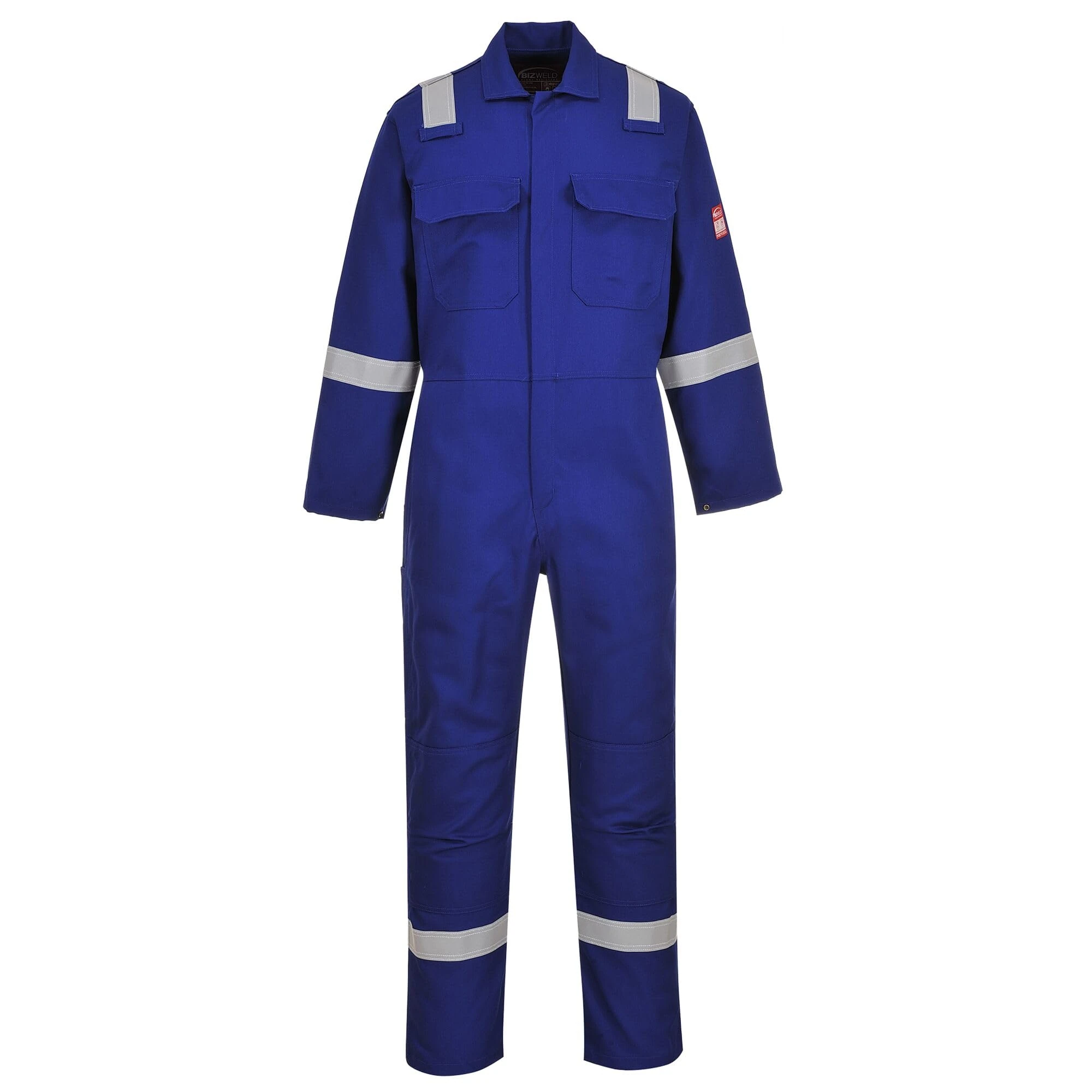 Portwest BIZ5 Bizweld FR Men's Coverall Flame Resistant Welding Overall Safety Gear 100% Cotton Reflective Tape Knee Pad Pockets Molten Metal Splash Protection, Royal Blue, 3XL