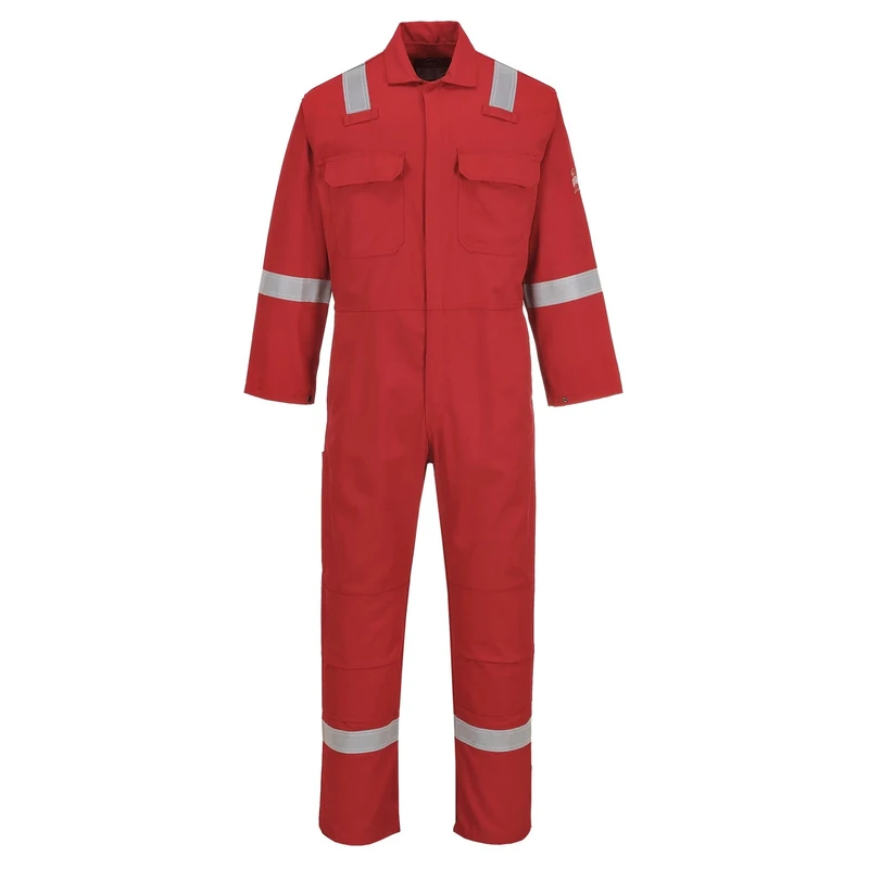 Portwest BIZ5 Bizweld FR Men's Coverall Flame Resistant Welding Overall Safety Gear 100% Cotton Reflective Tape Knee Pad Pockets Molten Metal Splash Protection, Red, M