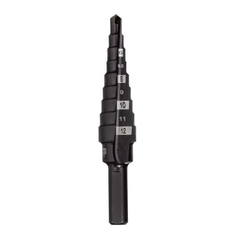 Step Drill Bit, 9 Holes Size, 1/4In. Shank
