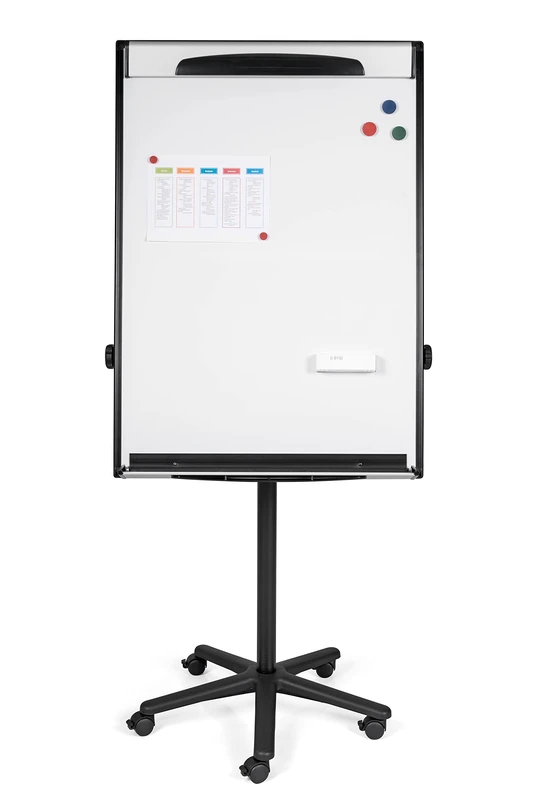 Bi-Office Design Mobile Magnetic Flipchart Easel - 700 x 1000 mm (Euro Size), Lacquered Steel Surface, Aluminium and Black Plastic Frame - Image 1