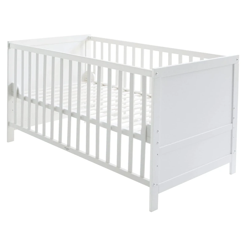 roba Wooden Convertible Cot 70 x 140 cm - Height-Adjustable with 3 Removable Rungs - Baby Bed Convertible to Toddler Bed - White