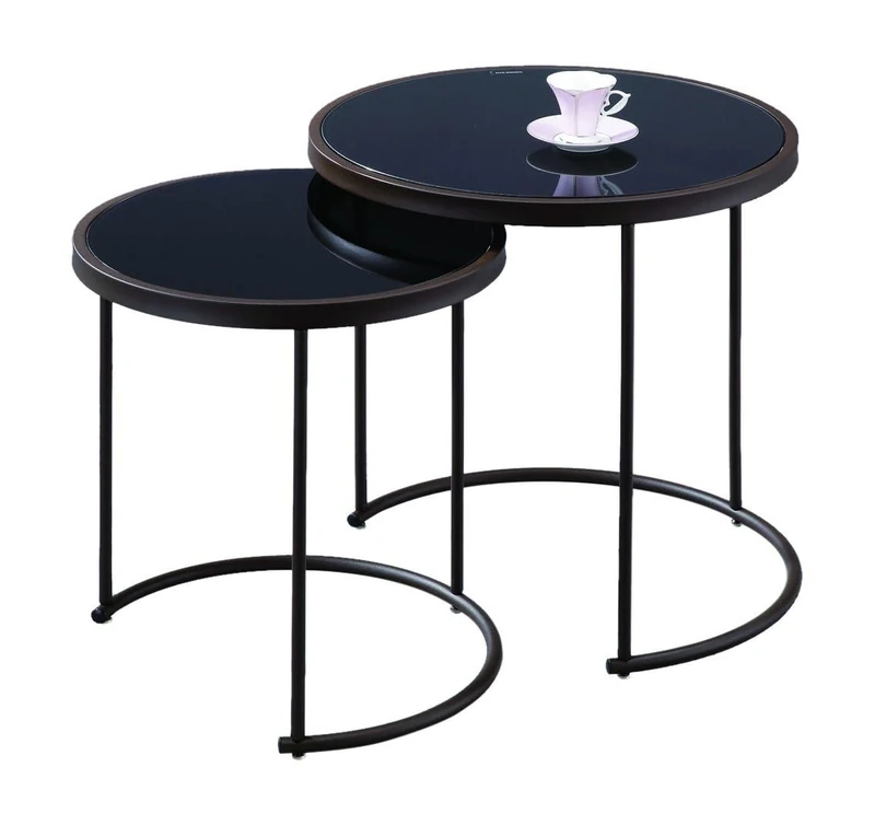 ASPECT Visio Set of 2 Round Nesting Table Glass, Tempered, Black/Brown, 50(H) cm/42 Dia x 45(H) cm, 5055018452360