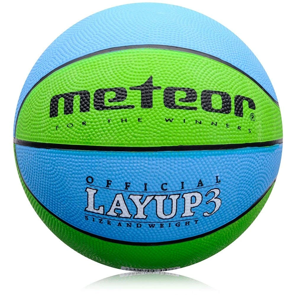 meteor - Layup Basketball – Mini Ball for Kids Aged 2-10, Ideal for Training and Outdoor Play - Special Rubber Coating - Anti-slip Granular Texture - Size 3 - Colour: Blue/Green