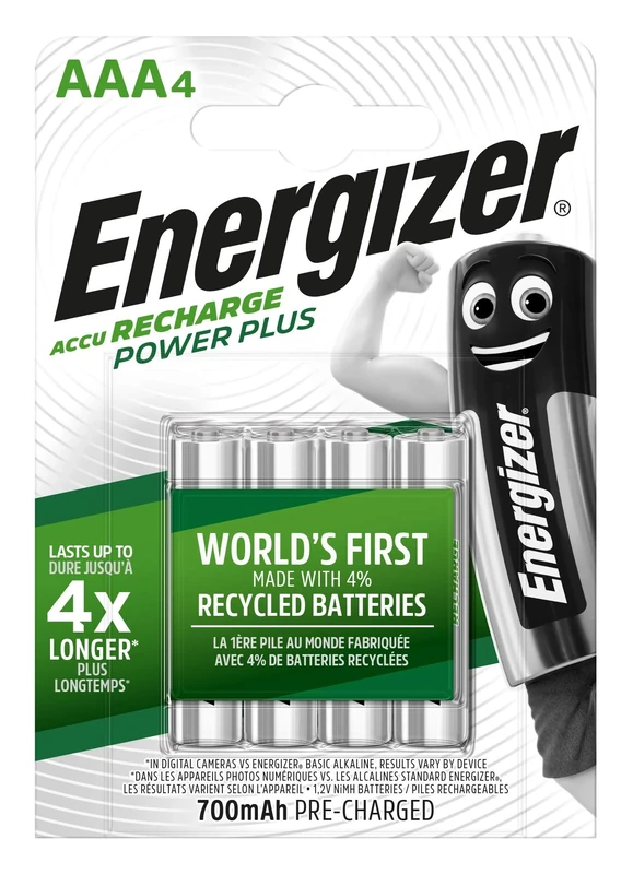 Energizer Rechargeable battery, ENERGIZER Power Plus, AAA, HR03, 1.2V, 700mAh, 4 pieces