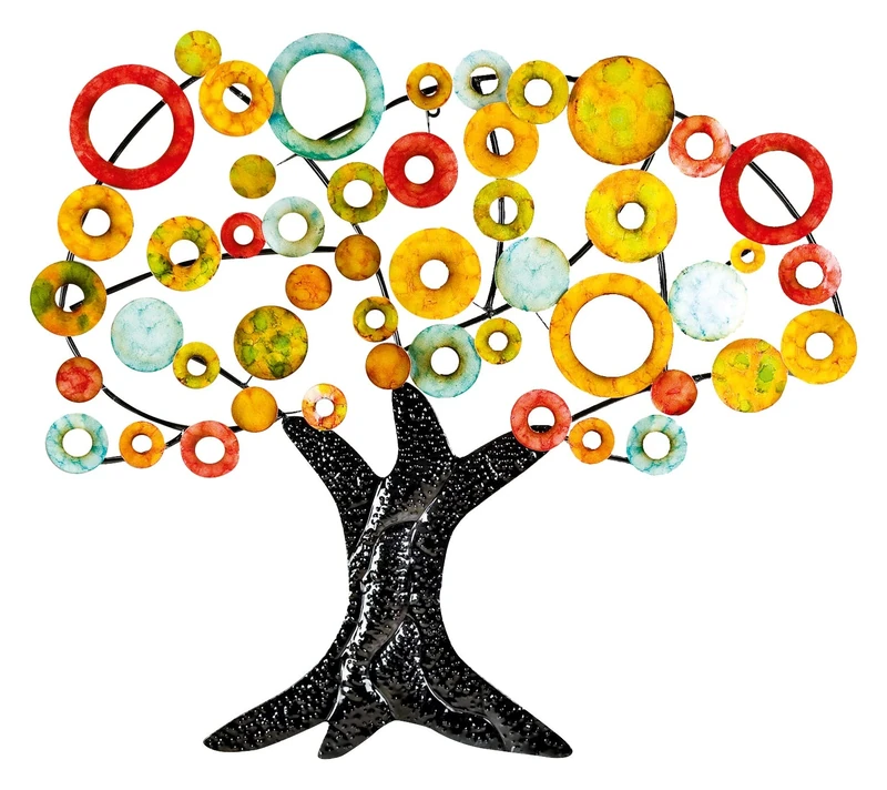 GILDE Wall Relief XXL Wall Decoration Tree of Life Multi-Coloured Metal 84 x 90 cm