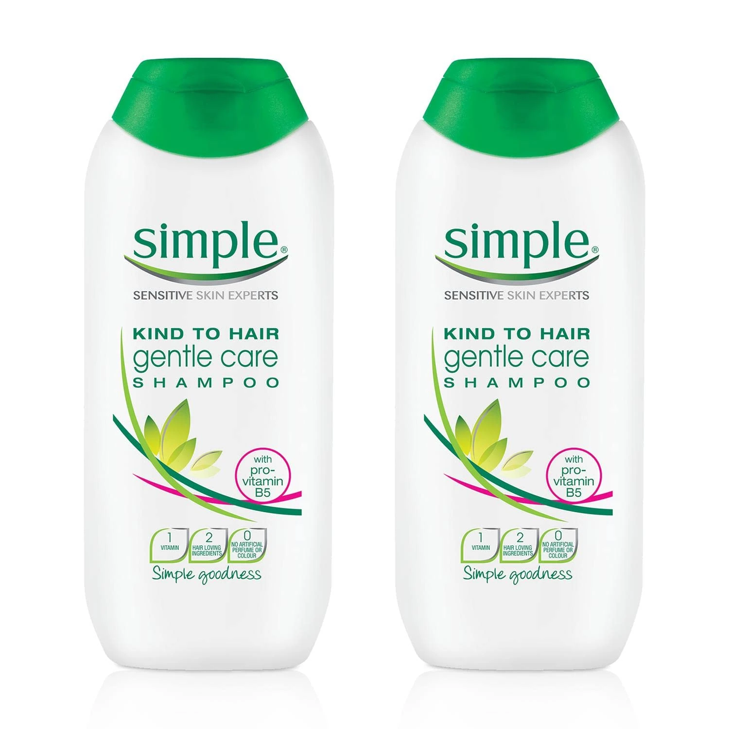 Simple Kind to Hair Gentle Care Shampoo, Shampoos, Shampoo for Greasy Hair with Pro-Vitamin B5, Suitable for Sensitive Scalp, 200 ml (Pack of 2)