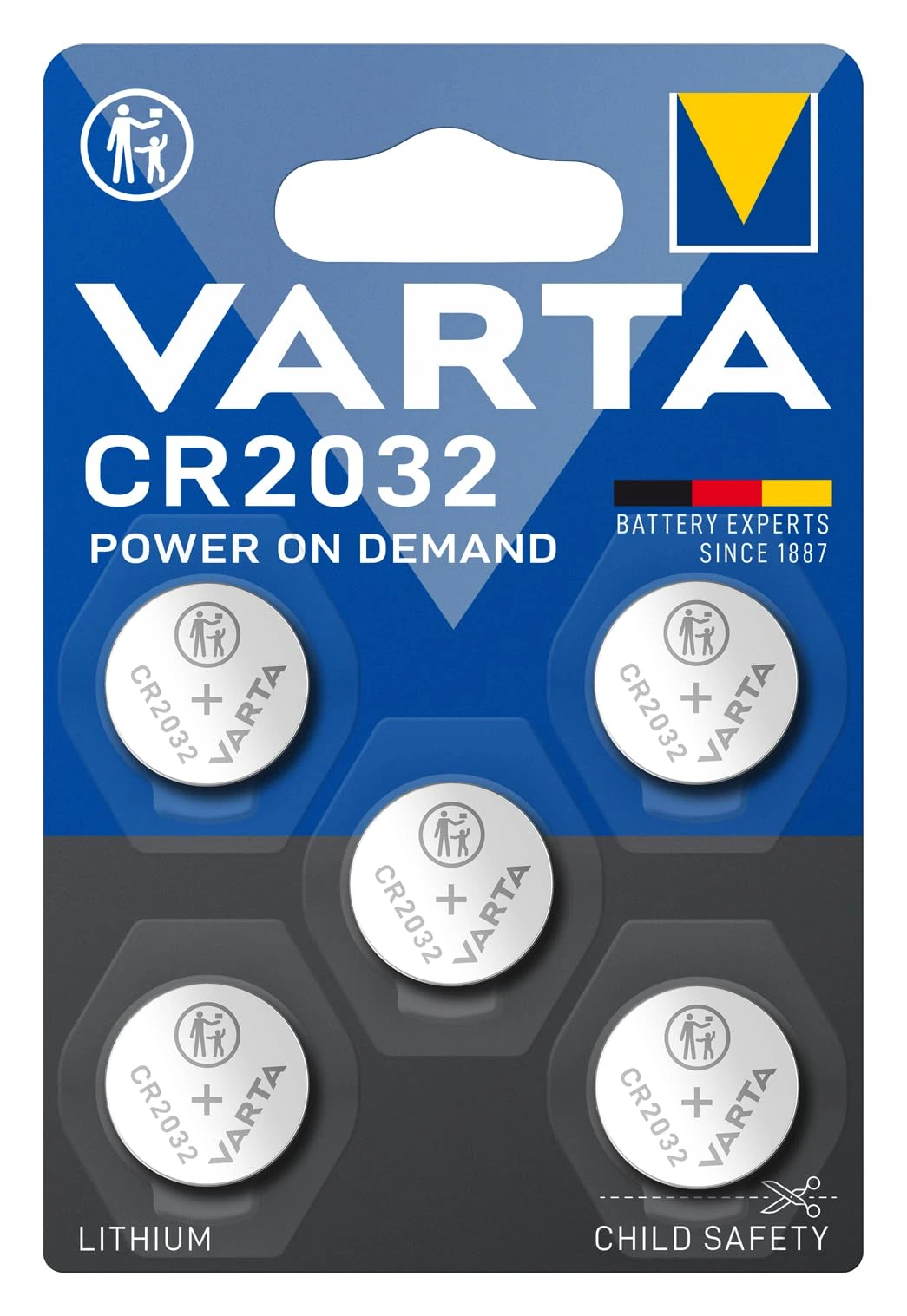VARTA Batteries Electronics CR2032 Lithium button cell 3V battery 5-pack, Button cells in original blister pack of 5