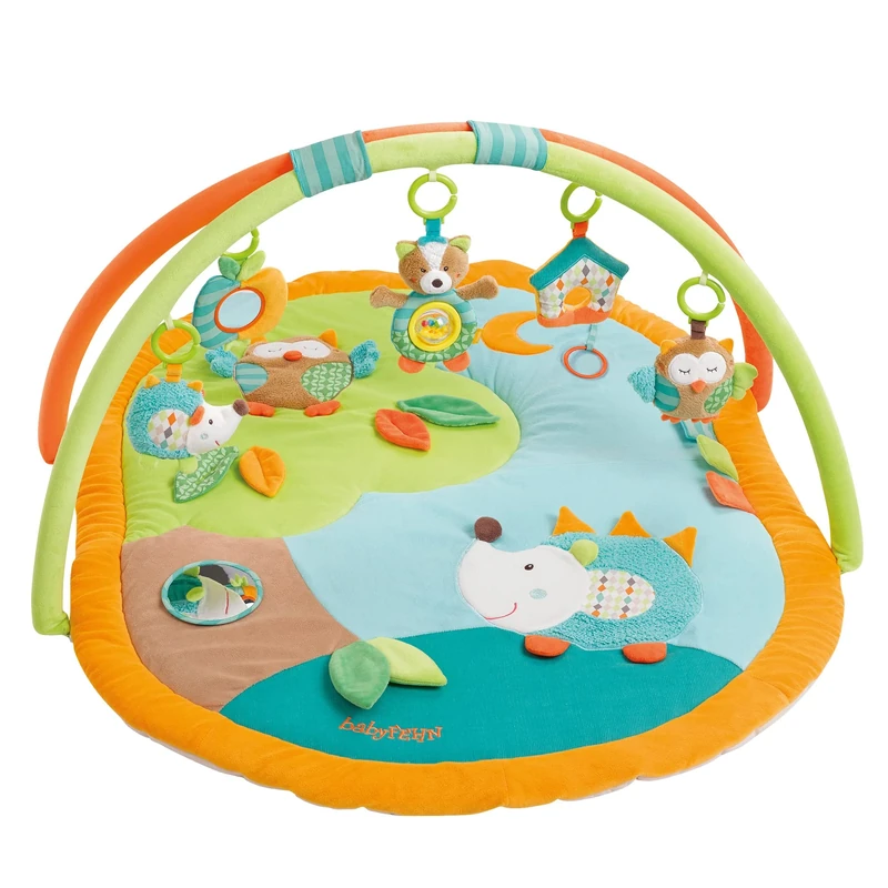 Fehn 071559 Sleeping forest 3-D Activity Mat / Play Arch with 5 Removable Toys for Babies to Play with and Have Fun, from Newborns Upwards – Dimensions : 80 X 105 cm