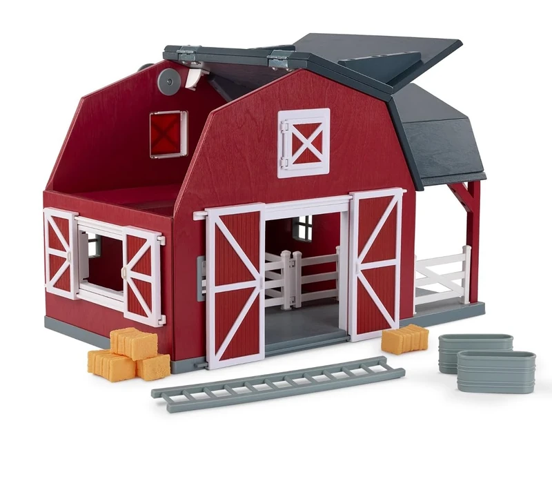 Terra by Battat - Wooden Animal Barn Toy Set with 20 Pieces - Farm Animals Toys for Kids 3-5 Years - Foldable Roof, Hay Bales, Pulley & Fences - Screen-Free Toddler Toys for Pretend Play