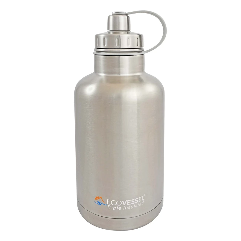 EcoVessel The Boss Tri Max Vacuum Insulated Stainless Steel Growler Bottle with Tea - Silver Express, 1900 ml - Image 1
