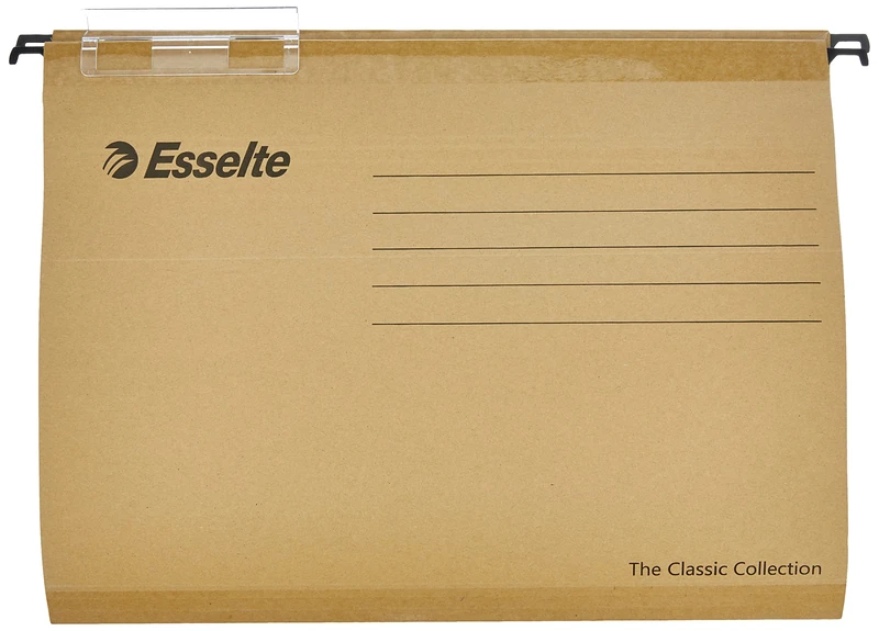 Esselte 93290 – Pack of 50 Suspension File Reinforced with Transparent Plastic Visor, A4, Natural Colour