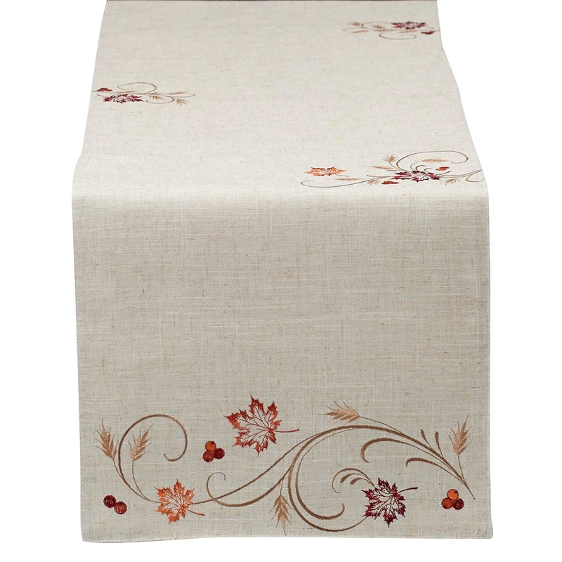 DII 14x70 Polyester Table Runner, Embroidered Autumn Wheat - Perfect for Fall, Thanksgiving, Catering Events, or Everyday Use