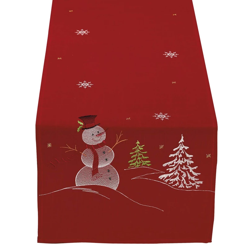 DII Christmas Kitchen, Polyester, Red, Snowman Table Runner, 14x70 - Image 1