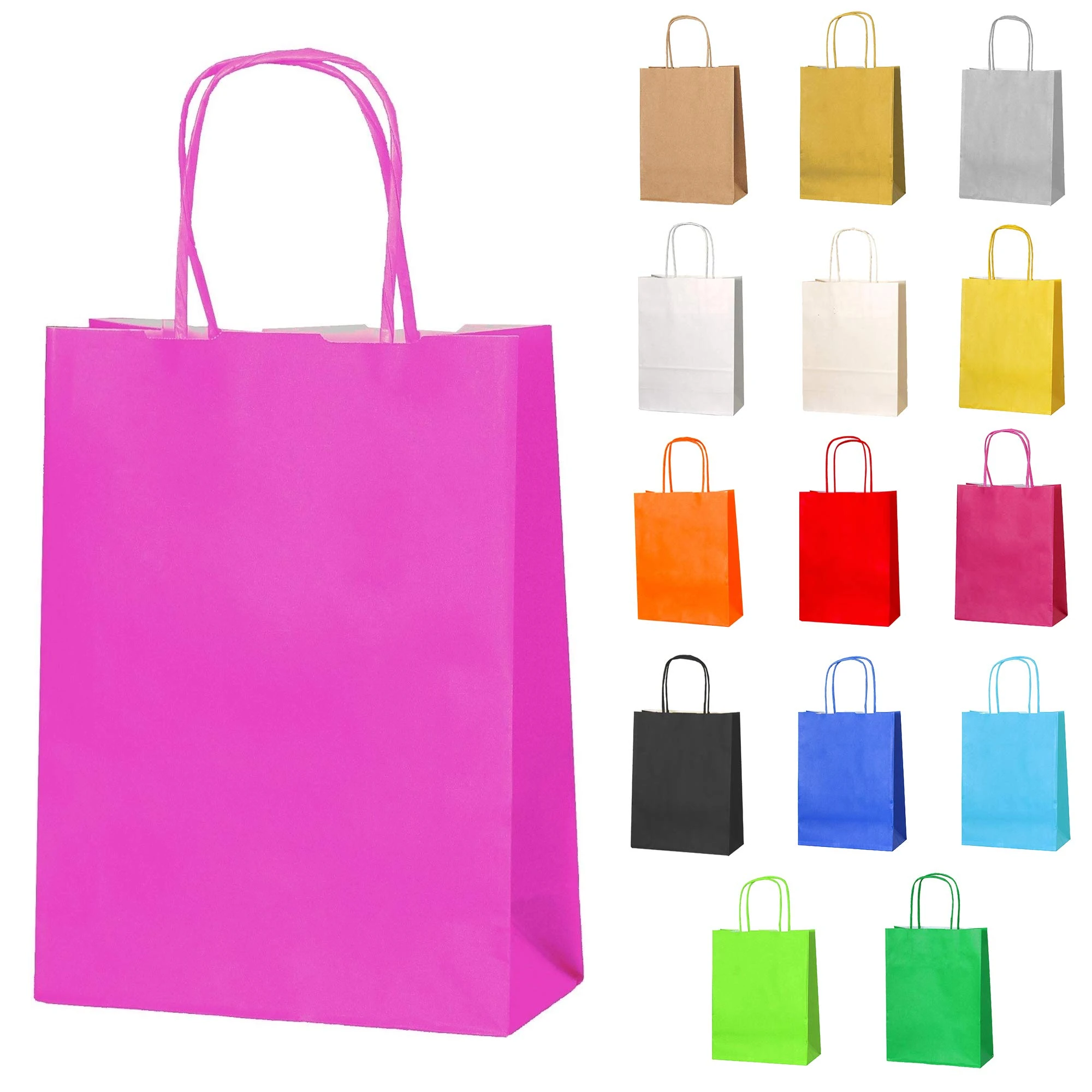 Thepaperbagstore 5 Hot Pink Paper Small Party Bags With Handles - 18x22x8cm - Colourful Paper Gift Bags for Kids and Adults Parties, Birthdays, Weddings, Baby Showers, Hen Parties and Sweets