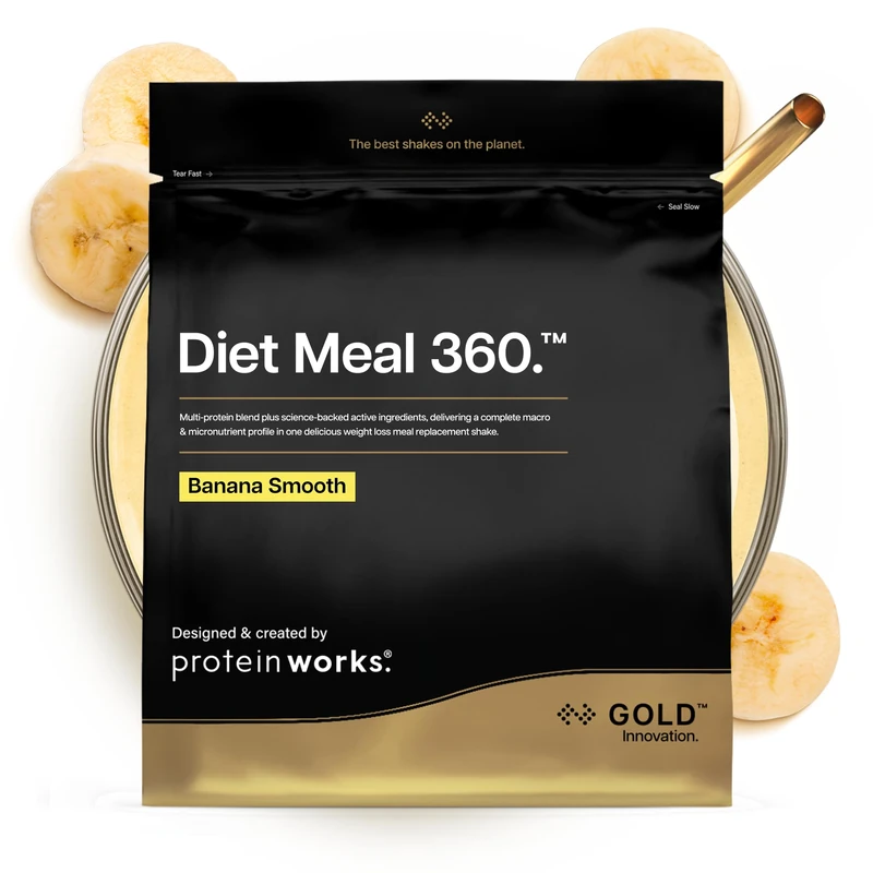 Protein Works | Diet Meal 360 - GOLD Innovation, Diet Meal Replacement Shake, Supports Weight Loss, 24 Vitamins & Minerals, Added Flaxseed, Inulin, Omega 3, Banana Smooth, 28 Meals, 2kg