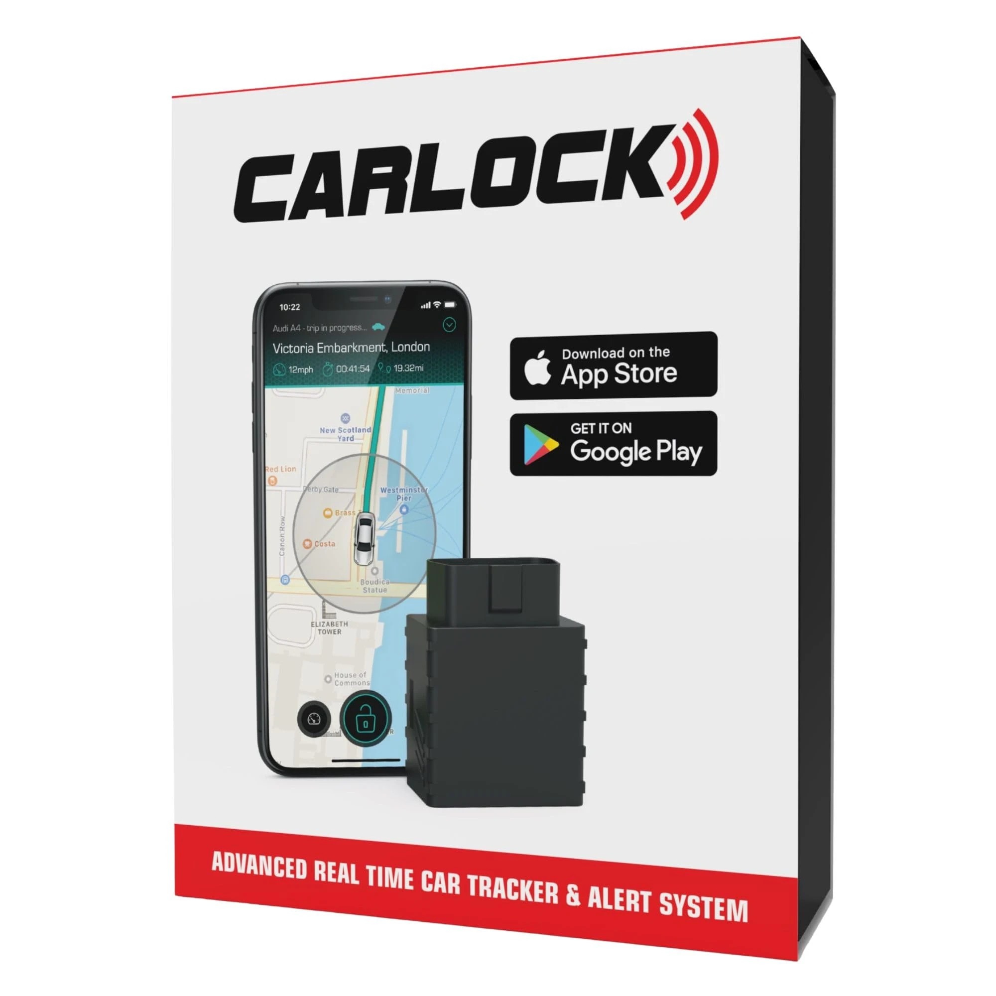 CARLOCK Anti Theft Car Device - Real Time UK 4G LTE Car GPS Tracker & Car Alarm System Security - OBD & Phone App - Auto Van Vehicles Tracking & Instant Alert of Suspicious Behavior