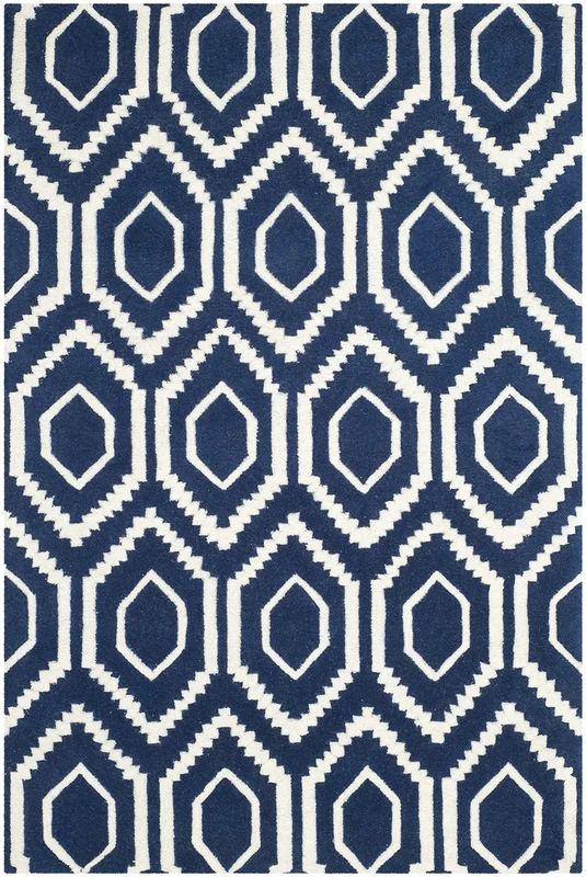 Safavieh Contemporary Indoor Hand Tufted Rectangle Area Rug, Chatham Collection, CHT731, in Dark Blue / Ivory, 122 X 183 cm for Living Room, Bedroom or Any Indoor Space