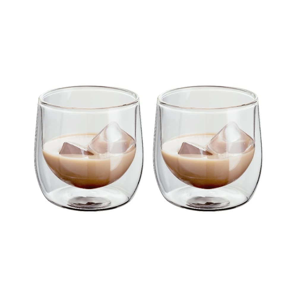 Judge Double Walled Glass Whiskey Lowball Cups, Set of 2, 200ml - Vacuum Insulated, Handcrafted Artisan - Strong, Heat Resistant