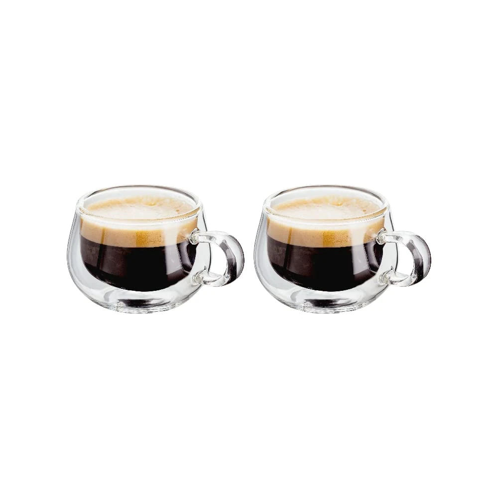 Judge Double Walled Glass Coffee Cups, Set of 2 Espresso Glasses, 75 ml Each, Handmade Insulated Borosilicate Glass