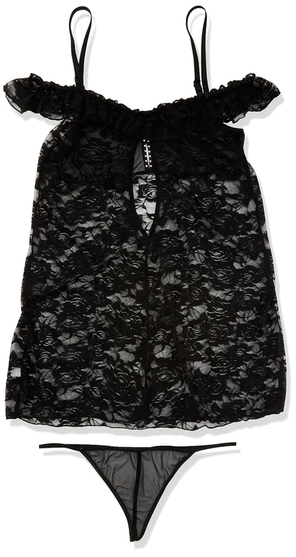 Softline Collection Oversized Veronica Lingerie Dress G-String Included. Color: Black, Size: XXL - Image 1