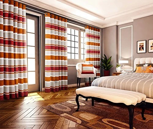 CCC online Orange Striped Extra Heavy Chenille Lined Curtains, Eyelet Top (1 x Pair 90" x 90") - Image 1