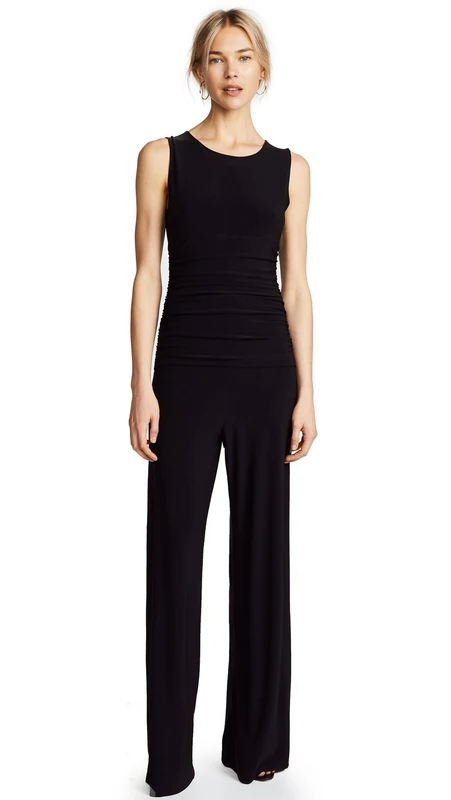 Norma Kamali Women's Sleeveless Shirred-Waist Jumpsuit, Black, Small