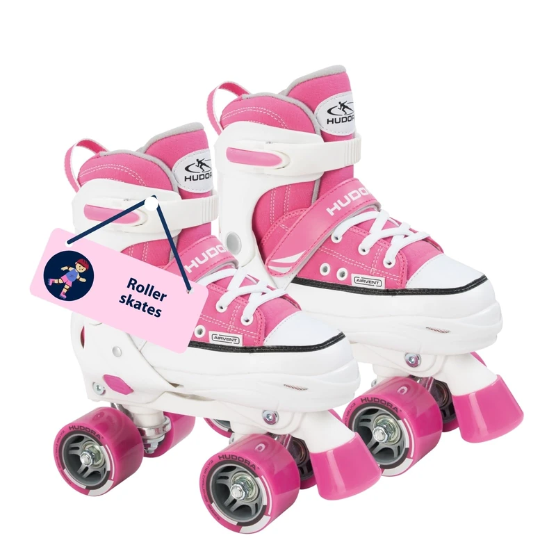 HUDORA Roller Skate in pink/black rollers made of nylon - comfortable children's roller skates adjustable over 4 sizes - stylish skates for kids & teenagers
