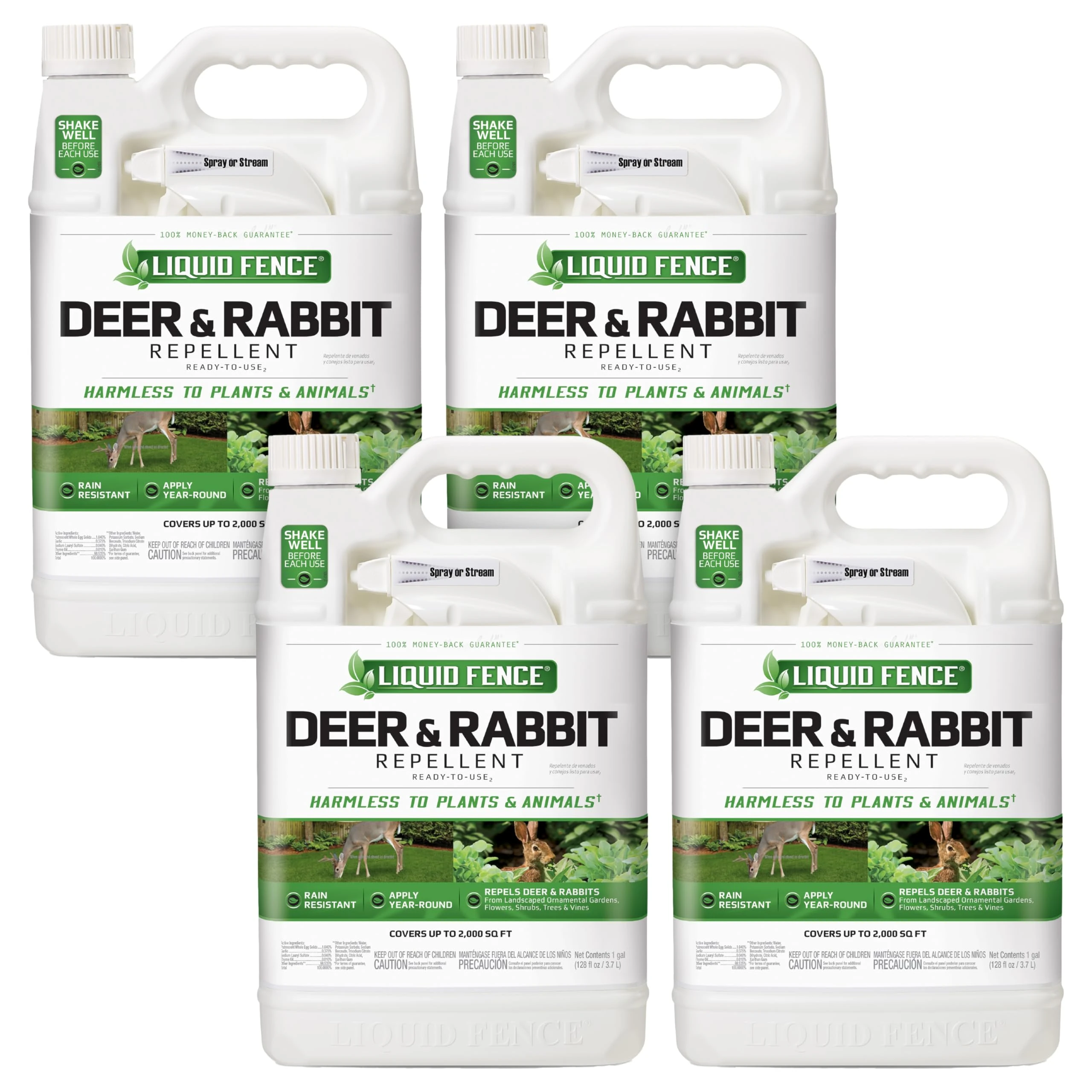 Liquid Fence Deer And Rabbit Repellent Ready-To-Use 1 Gallon, Apply Year-Round, 4 Pack
