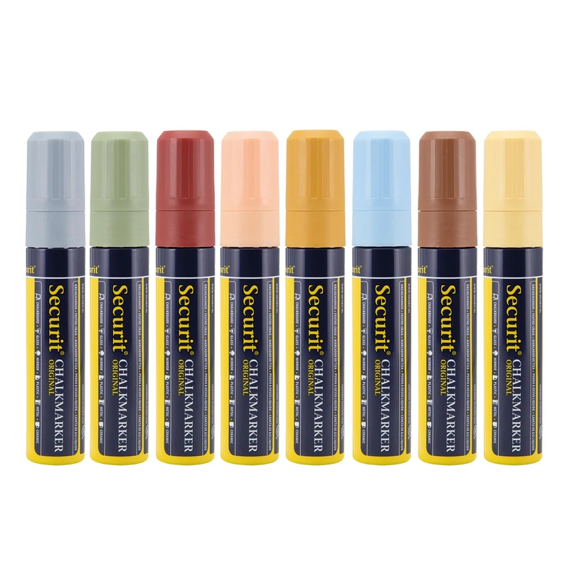 Securit SMA720-V8-ET 7-15 mm Large Nib Earth Tone Wallet Liquid Chalk Marker - Multi-Colour (Pack of 8), VERSMA720-V8-ET