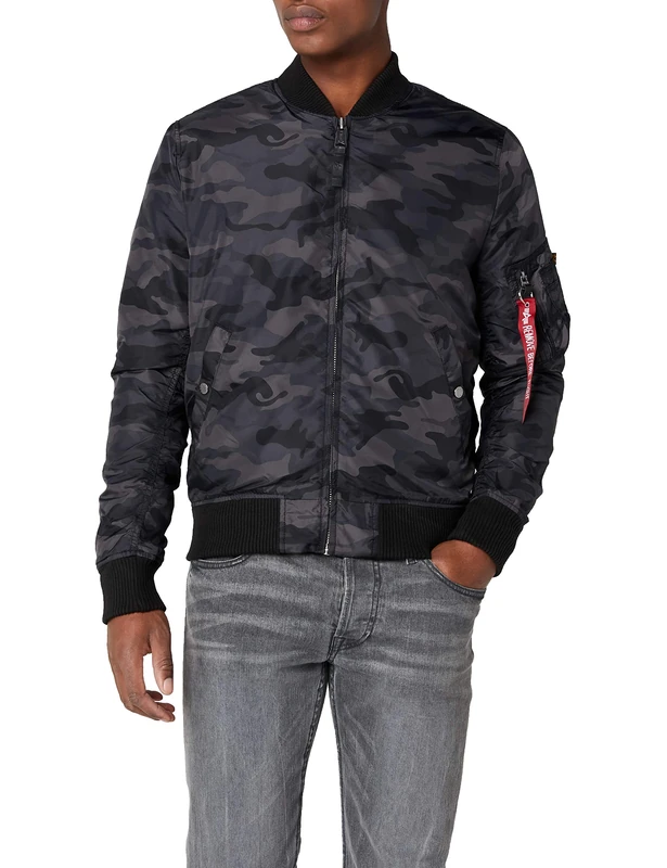 ALPHA INDUSTRIES Men's bomber jacket, Black (Black Camo 125), XL