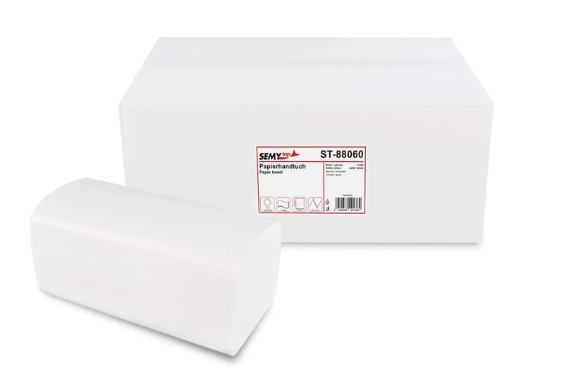 Semy Paper Hand Towels / Double Ply / ZZ/V Fold, 25x32 cm / White / Pack of 4800 - Image 1