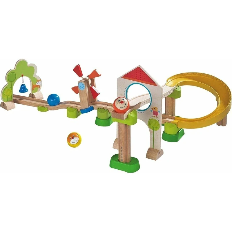 HABA Kullerbu Windmill Ball Track Set For Kids | Wooden Construction Track With Marbles & Fun Motion Effects | Creative Building Toy For Boys & Girls | Playset For Early Learning & Skill Development