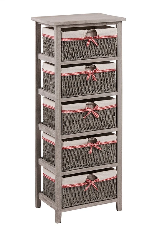 Premier Housewares Cotswold Storage Unit with 5 Woven Baskets - Grey