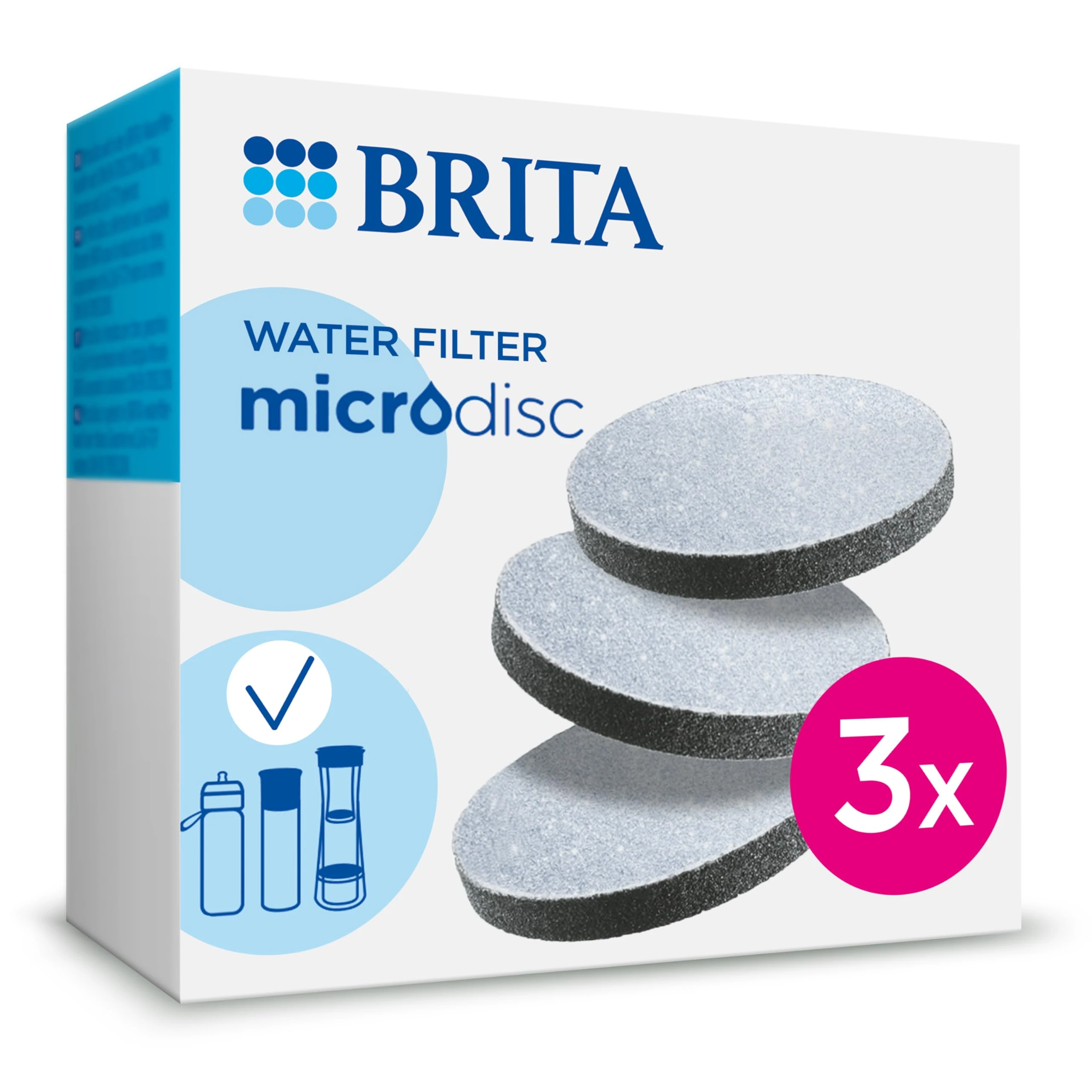 BRITA MicroDisc Replacement Filter Discs for FillandGo and Filter Bottles, Reduce Chlorine, microparticles and Other impurities - 3 Pack