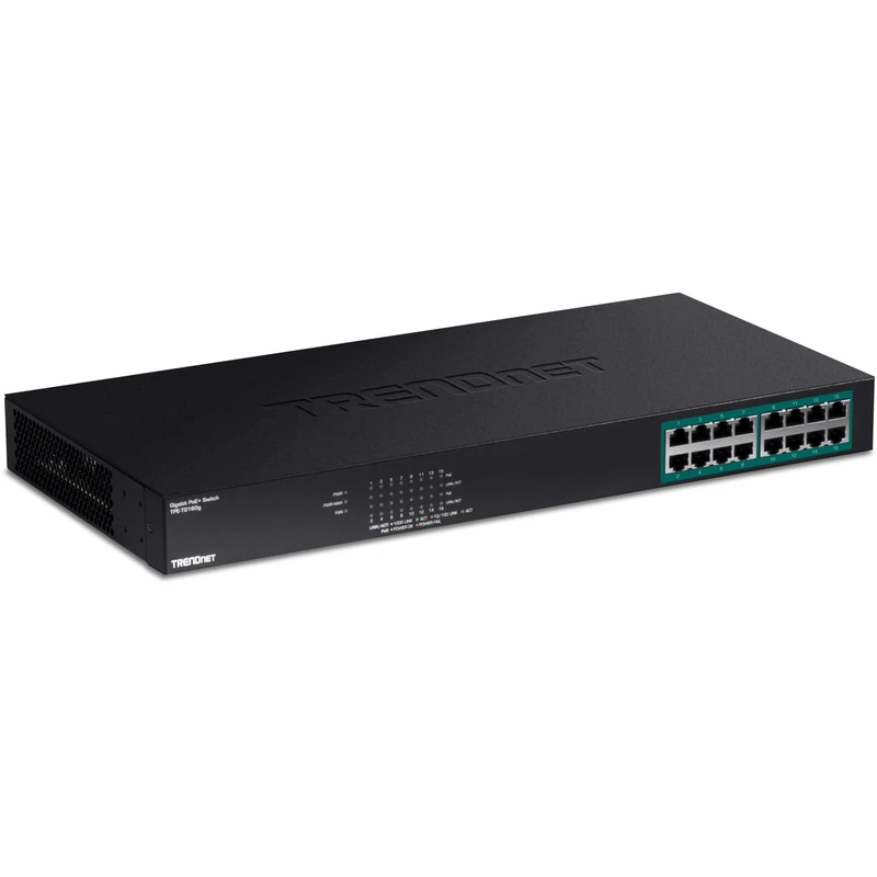 TRENDnet 16-Port Gigabit PoE+ Switch, 16 x Gigabit PoE+ Ports, TPE-TG160g, 246 W PoE Power Budget, 32 Gbps Switching Capacity, Desktop Switch, Ethernet Network Switch, Metal